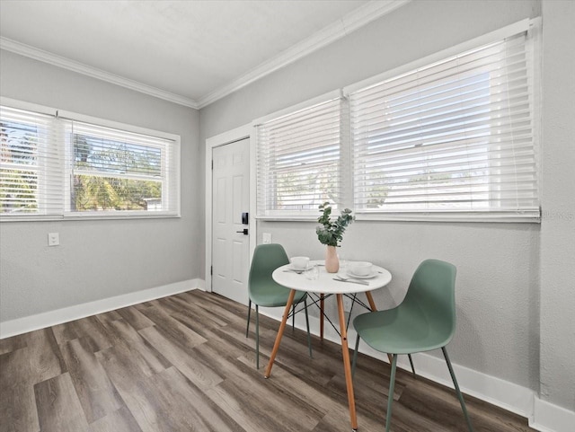 interior space featuring dark wood-type flooring and ornamental molding