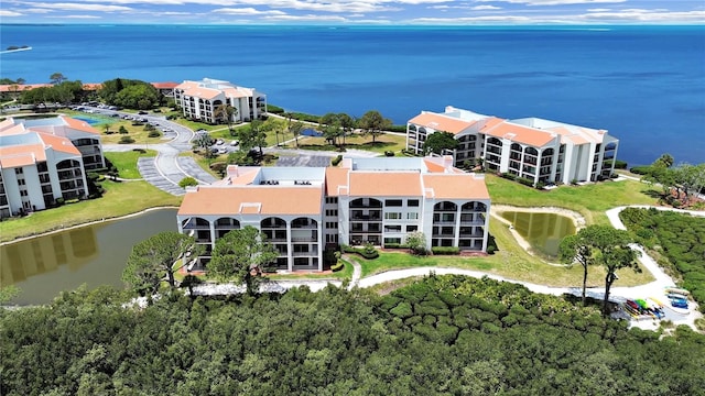 aerial view with a water view