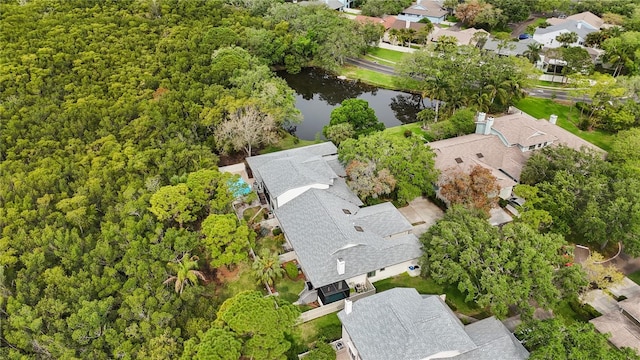 bird's eye view with a water view and a residential view