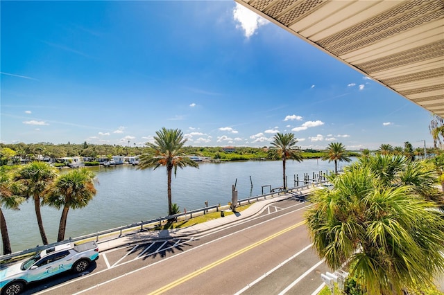 view of water feature featuring a dock