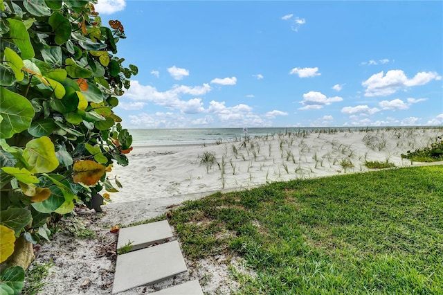 view of water feature with a beach view