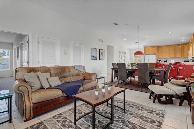 living room featuring light tile patterned floors