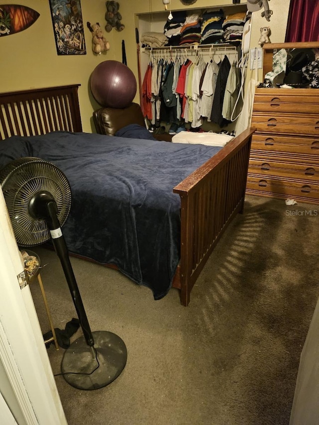 bedroom with carpet and a closet