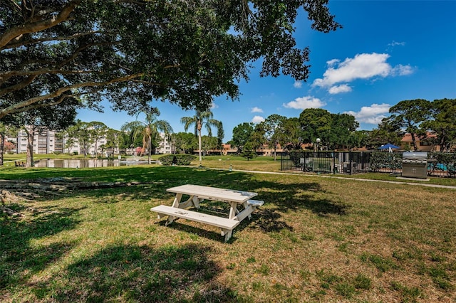 view of property's community with a yard