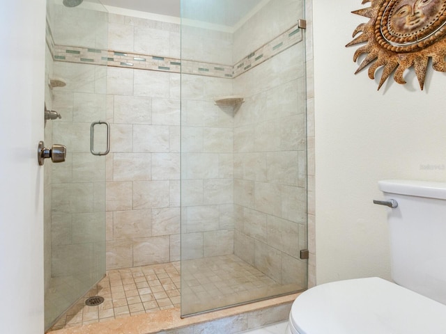 bathroom featuring walk in shower and toilet