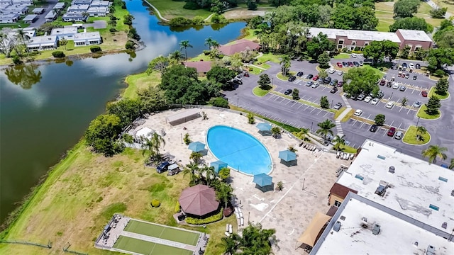 aerial view with a water view