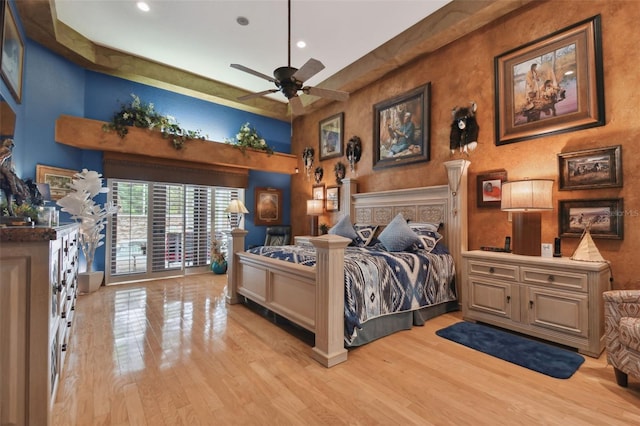 bedroom with recessed lighting and light wood-style flooring