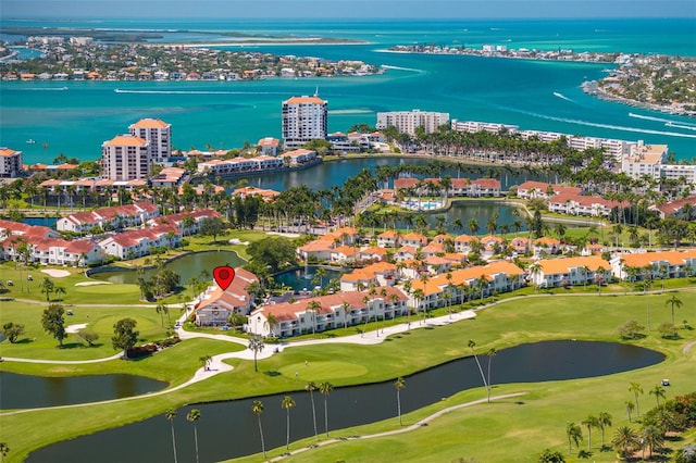 aerial view with a water view