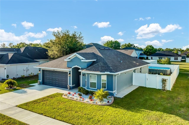 view of front of home featuring a garage and a front lawn