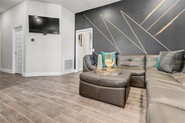 living room with light hardwood / wood-style floors