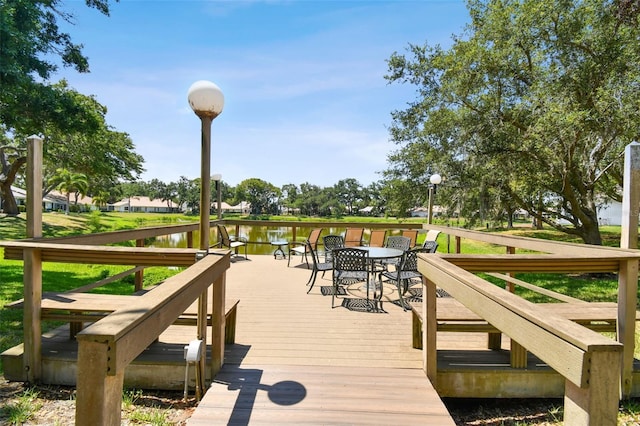 deck with a water view