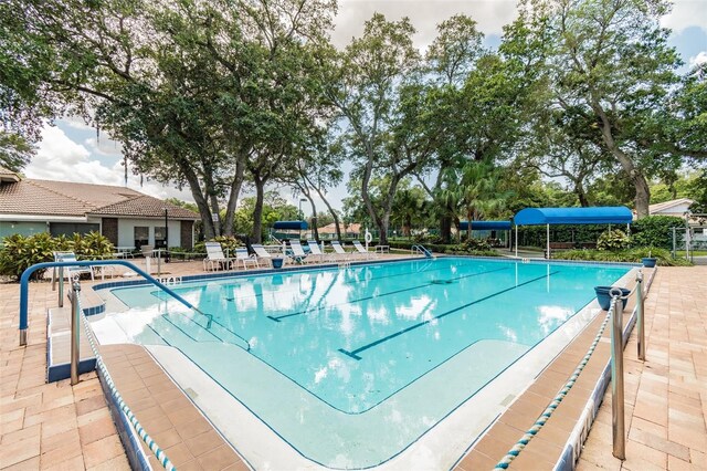 view of swimming pool with a patio