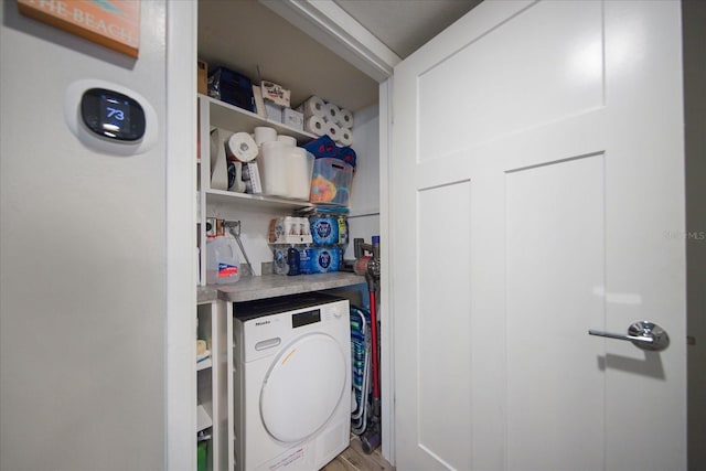 laundry area featuring wood-type flooring and washer / clothes dryer