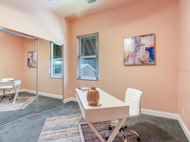 view of carpeted home office