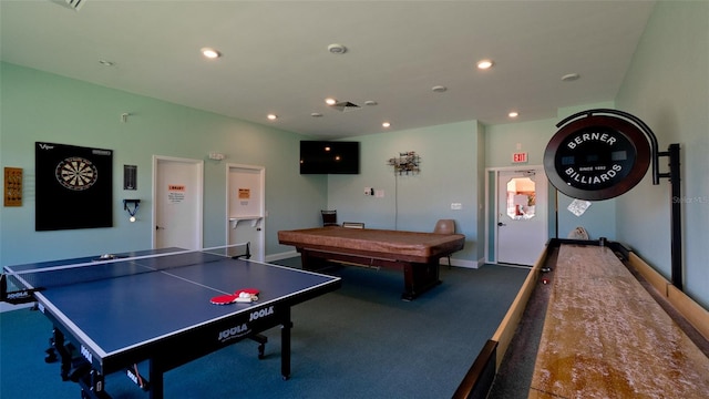 game room with carpet floors and billiards