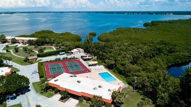 aerial view with a water view