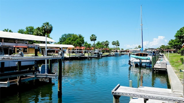 dock area with a water view