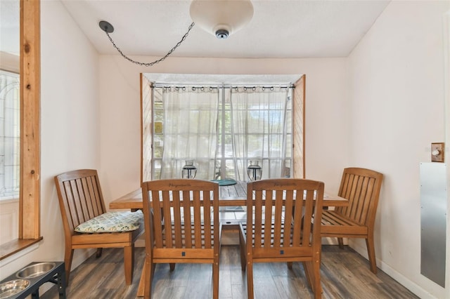 dining room with dark wood-type flooring