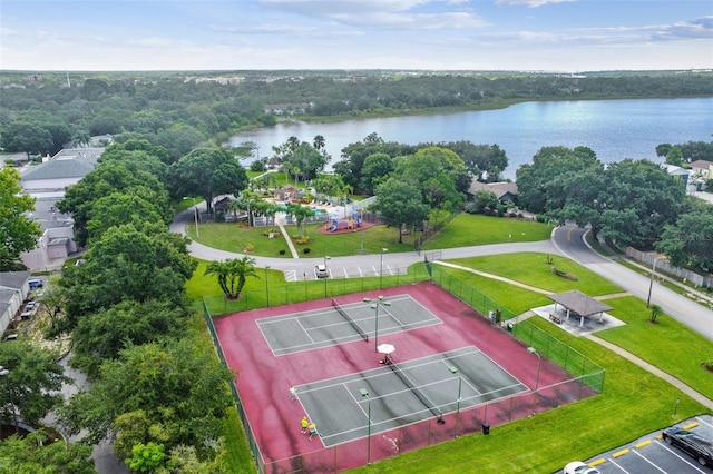 aerial view featuring a water view