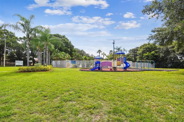 view of yard with a playground