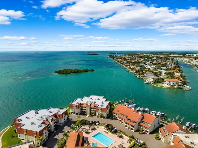 bird's eye view featuring a water view