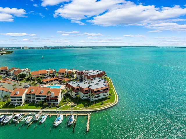 aerial view featuring a water view