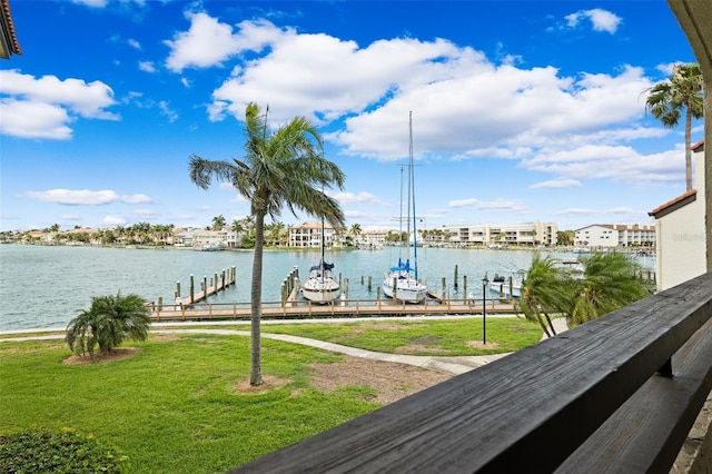 view of water feature with a boat dock