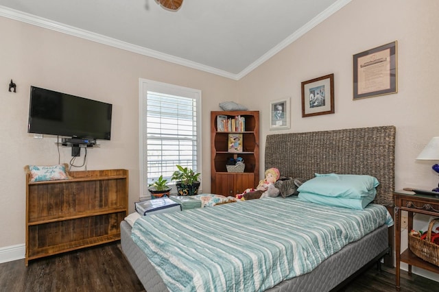 bedroom featuring crown molding and dark hardwood / wood-style floors