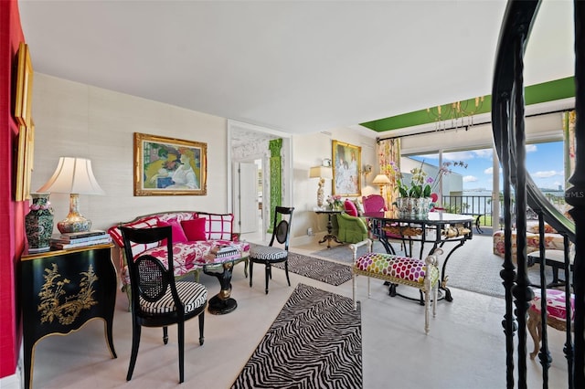 living room featuring concrete floors