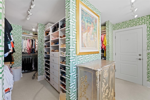 walk in closet featuring carpet floors