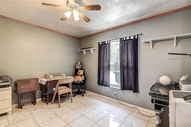 dining space featuring a wealth of natural light, ceiling fan, and light tile floors