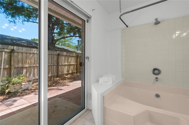 bathroom with tile patterned flooring and plus walk in shower