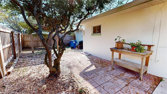 view of yard featuring a patio and a fenced backyard