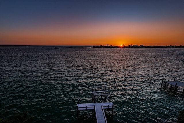 view of dock with a water view