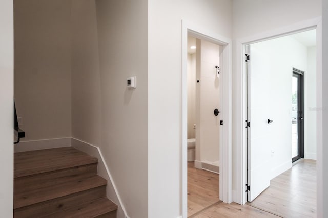 staircase featuring light hardwood / wood-style floors