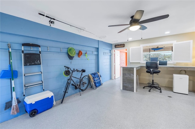 office area with ceiling fan