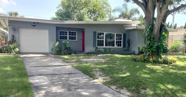 ranch-style house with a front lawn and a garage