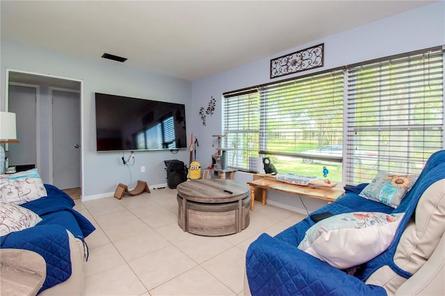 living room featuring light tile patterned floors