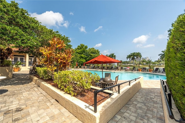 view of swimming pool with a patio area