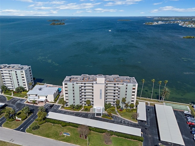 aerial view with a water view