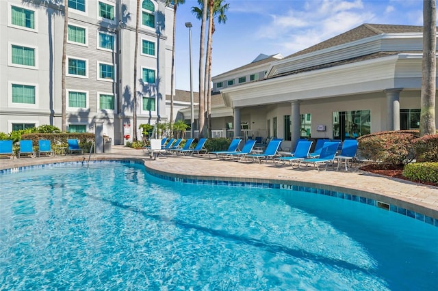 view of swimming pool with a patio