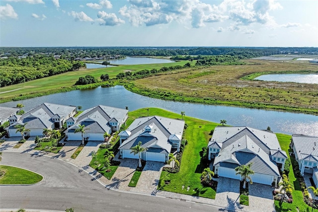 aerial view with a water view