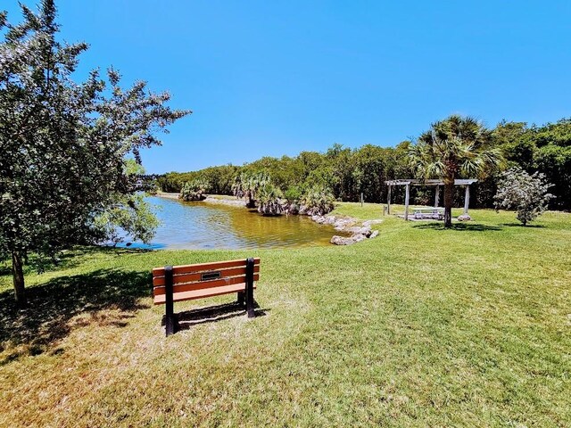 view of nearby features with a water view and a yard