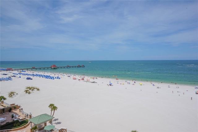 property view of water featuring a beach view