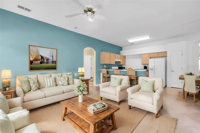 living room with ceiling fan