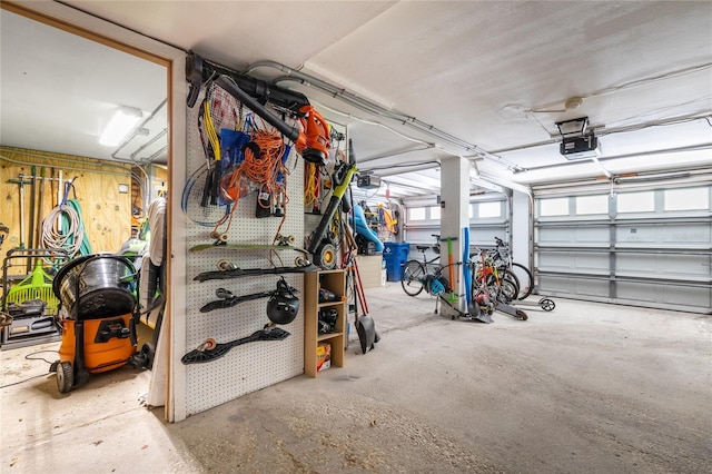 garage with a garage door opener