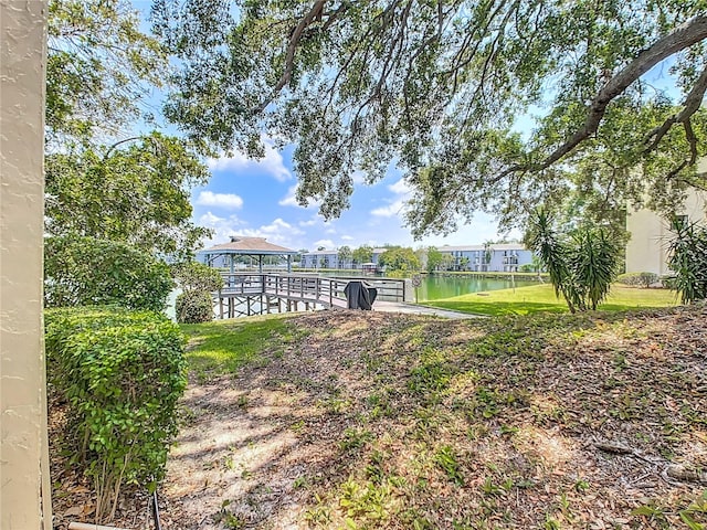 view of yard with a water view