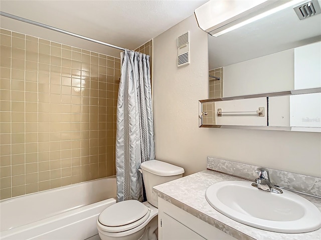 full bathroom featuring toilet, vanity, and shower / bath combo