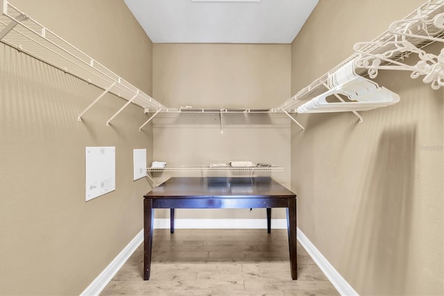 walk in closet with wood-type flooring