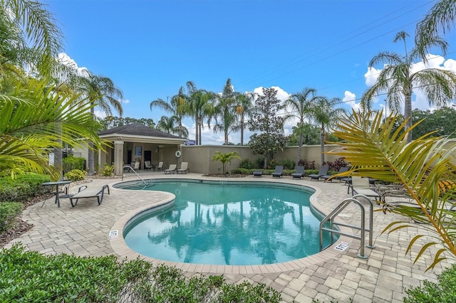 view of swimming pool with a patio